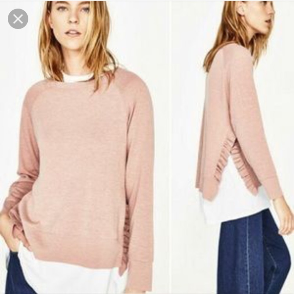 ZARA Blush Ruffle Trim Sweater